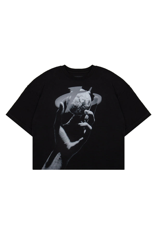 Koszulka Boxy Cropped "HAND" Black