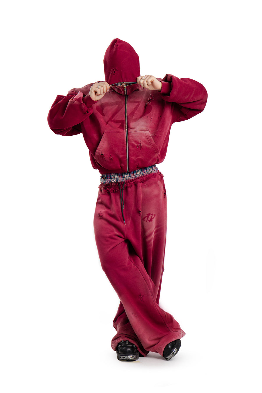 Komplet Bluza i Spodnie Reversible Trashed & Crushed Bordo