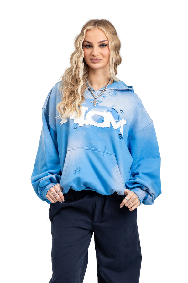 Hoodie Trashed & Crushed Hellblau