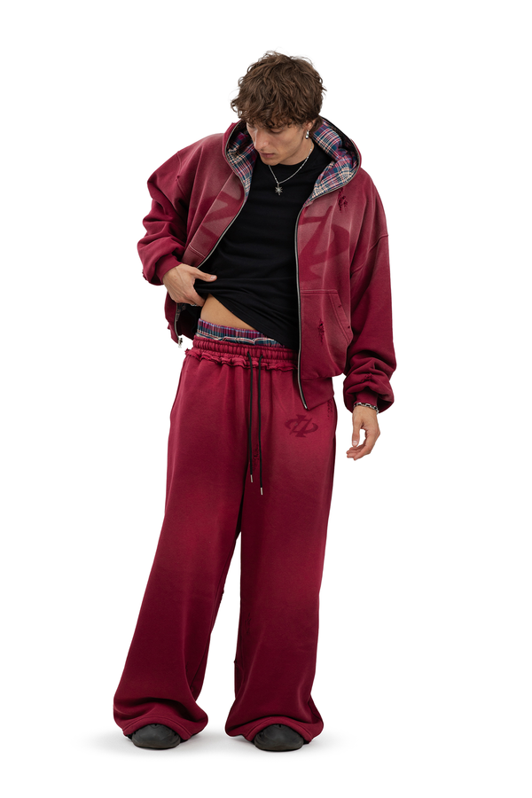Spodnie Reversible Trashed & Crushed Bordo