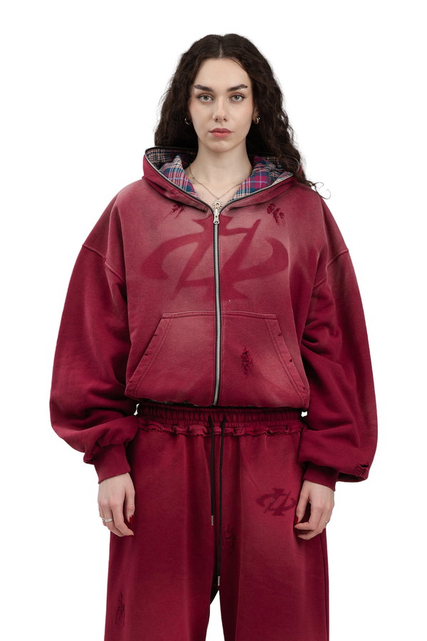 Bluza Reversible Trashed & Crushed Bordo