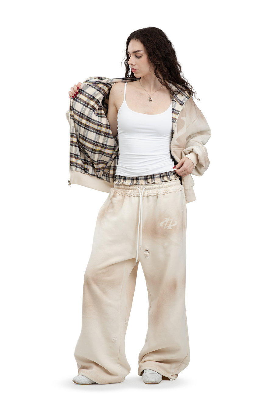 Spodnie Reversible Trashed & Crushed Cream