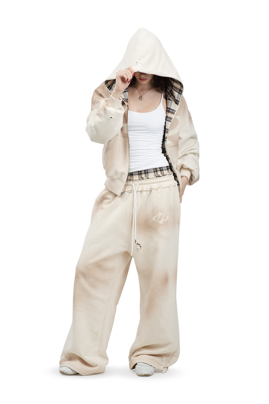 Spodnie Reversible Trashed & Crushed Cream