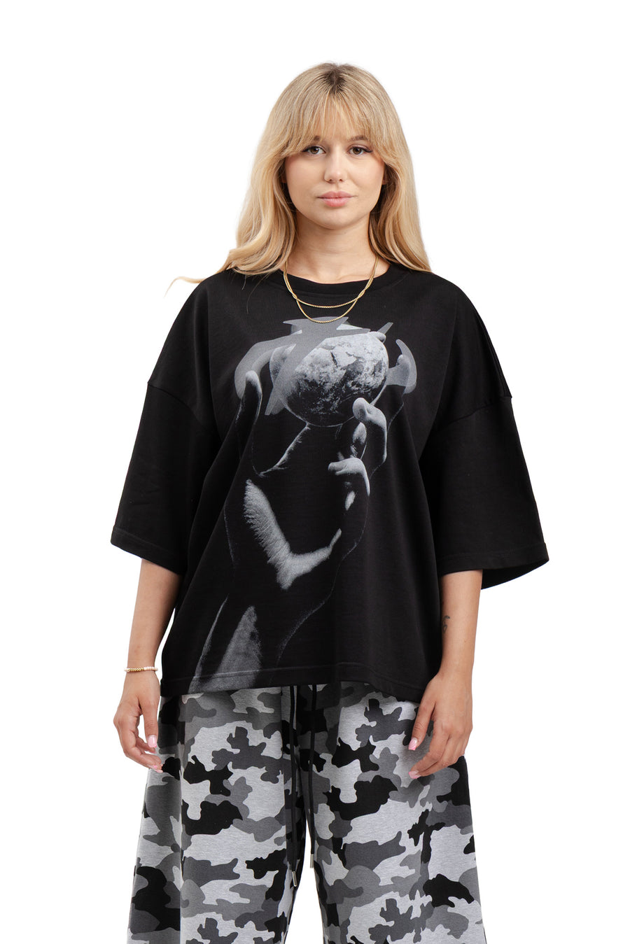 Koszulka Boxy Cropped "HAND" Black
