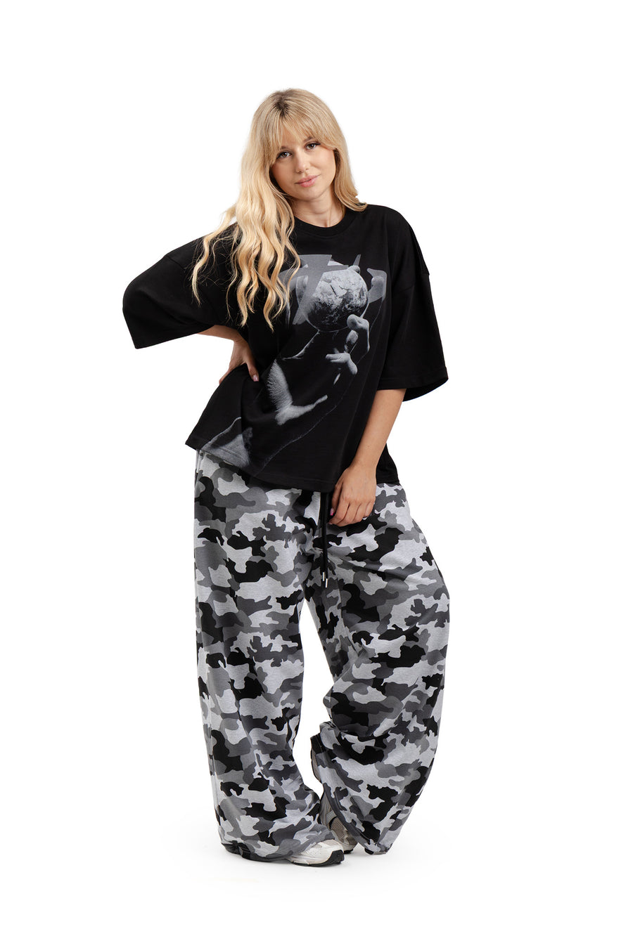 Koszulka Boxy Cropped "HAND" Black