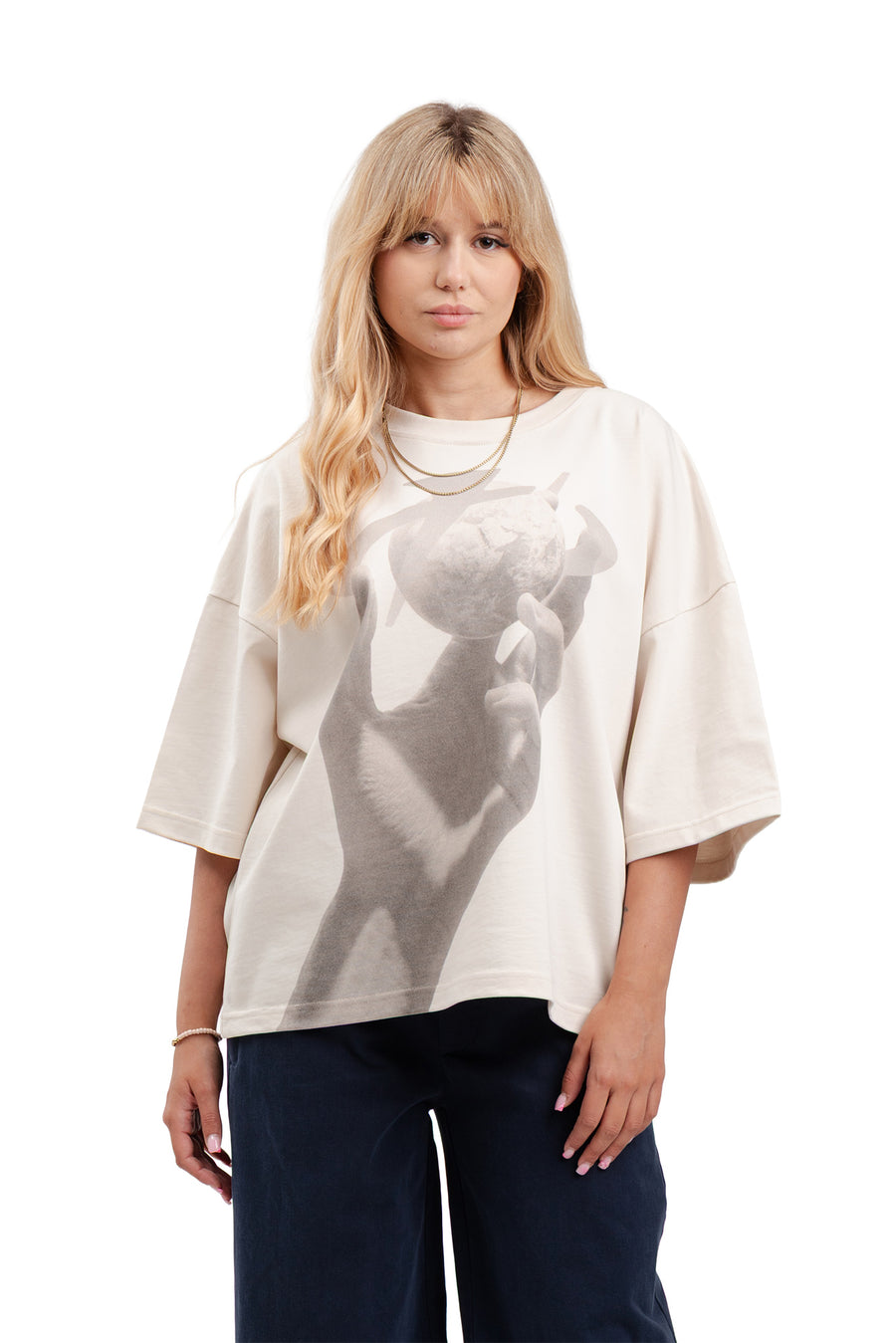Koszulka Boxy Cropped "HAND" Almond 1OF1