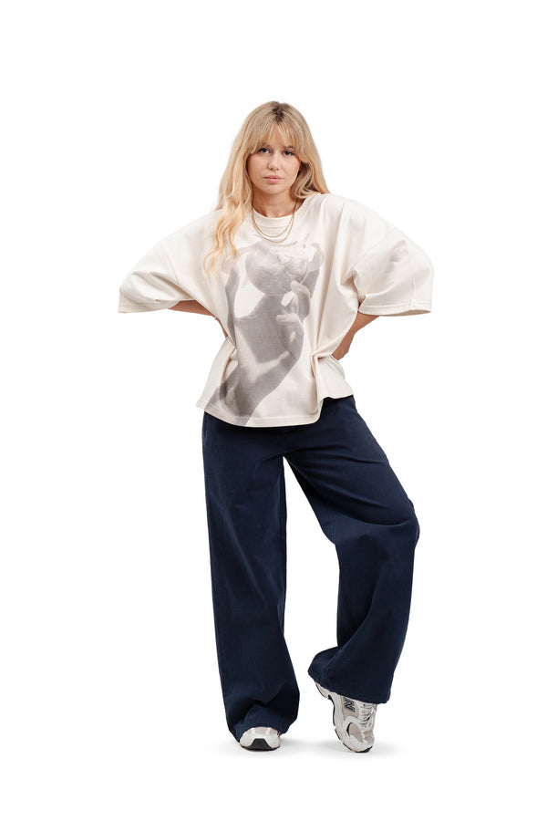Koszulka Boxy Cropped "HAND" Almond 1OF1