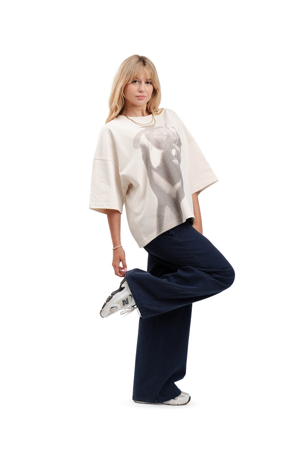 Koszulka Boxy Cropped "HAND" Almond 1OF1
