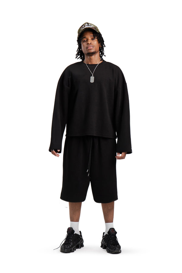 Komplet Longsleeve i Spodenki Waffle Black Basic