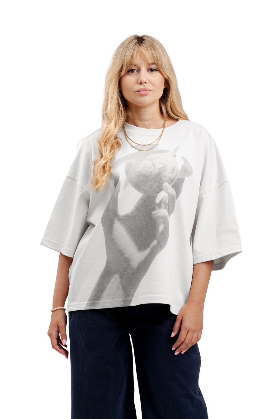Koszulka Boxy Cropped "HAND" White