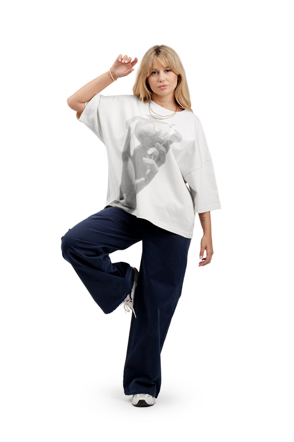 Koszulka Boxy Cropped "HAND" White