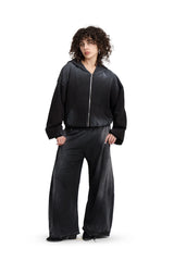 Puffy Zip Waffle Black Hoodie