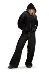Puffy Zip Waffle Black Hoodie