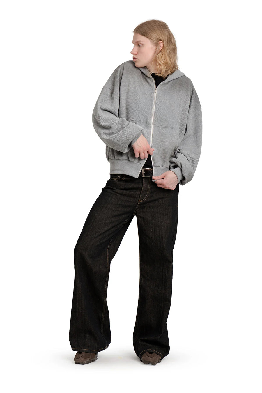 Puffy Zip Waffle Grey Sweatshirt