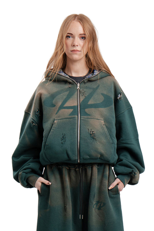 Bluza Reversible Trashed & Crushed Green