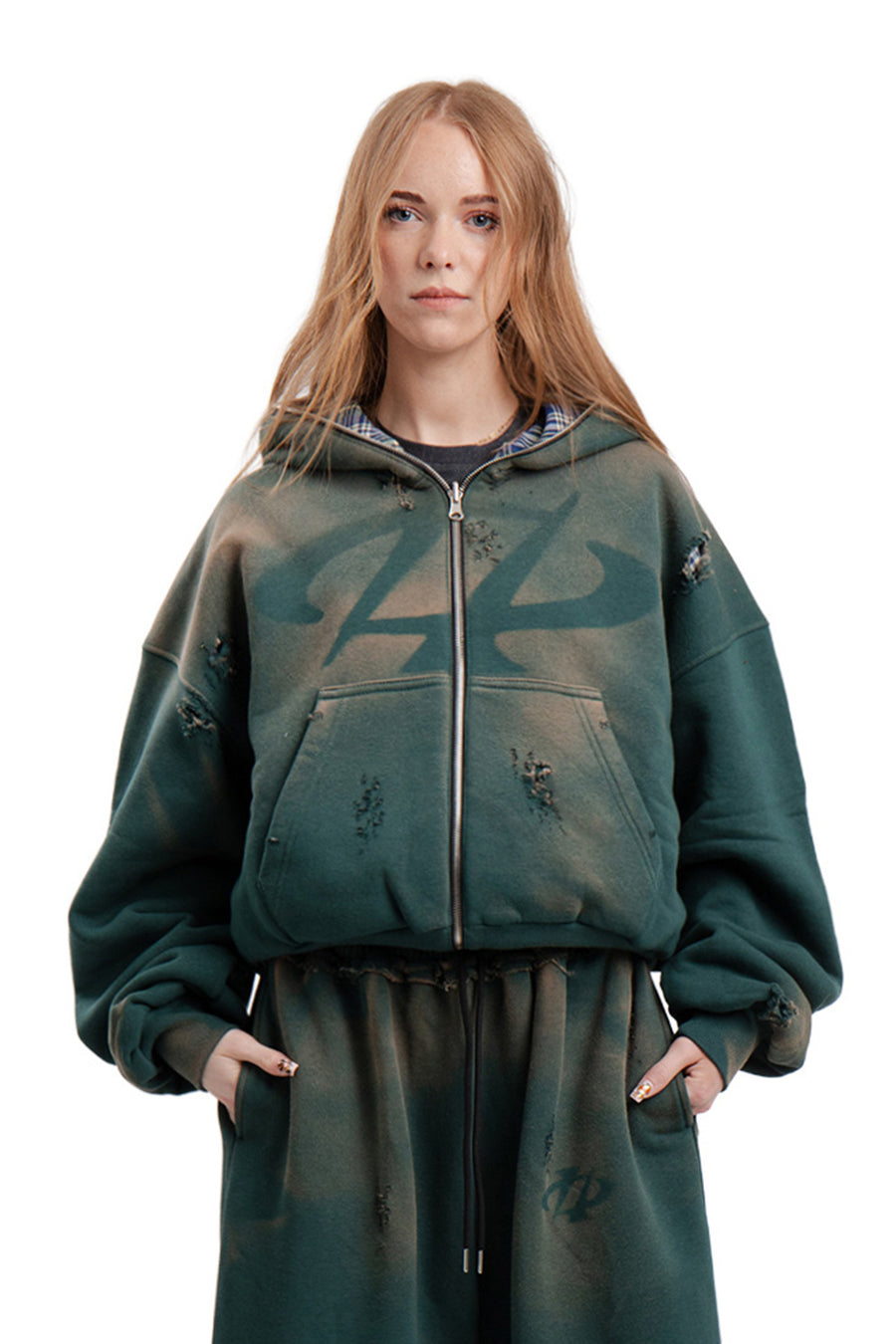 Bluza Reversible Trashed & Crushed Green
