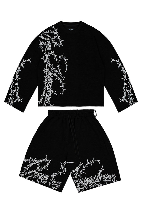 Komplet Longsleeve i Spodenki Waffle Black