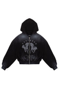 Puffy Zip Waffle Black Hoodie