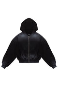Puffy Zip Waffle Black Hoodie