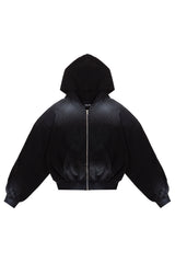 Puffy Zip Waffle Black Hoodie