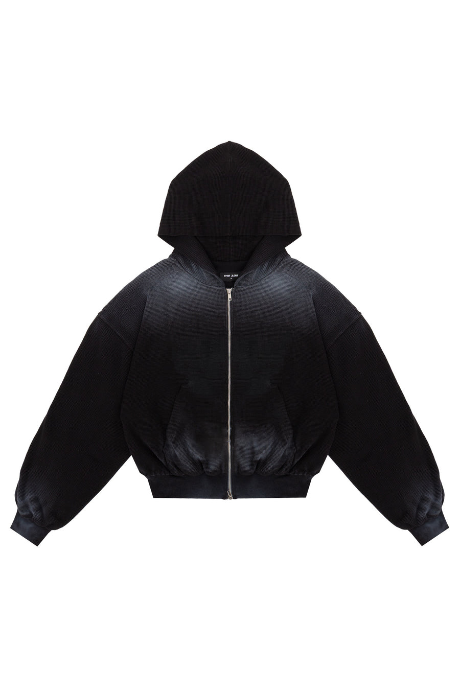 Puffy Zip Waffle Black Hoodie